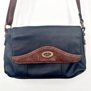 B.O.C BORN CONCEPT BLACK & BROWN FAUX LEATHER PEBBLED CROSSBODY PURSE W/ ADJUSTA
